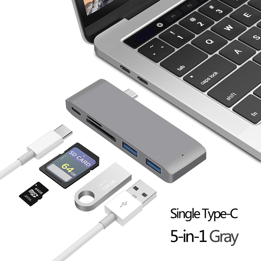 USB 3,1 tipo-C a HDMI Adaptador 4K Thunderbolt 3, USB-C con Hub 3,0 SD TF lector PD para MacBook Pro aire M1 Chip: 1T 5 in 1 Gray