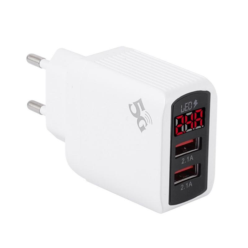 Digital Display Phone Charger 2 Port USB 2.1A Max Smart Fast Charger Travel Wall Charger Adapter For iPhone Samsung Xiaomi: EU