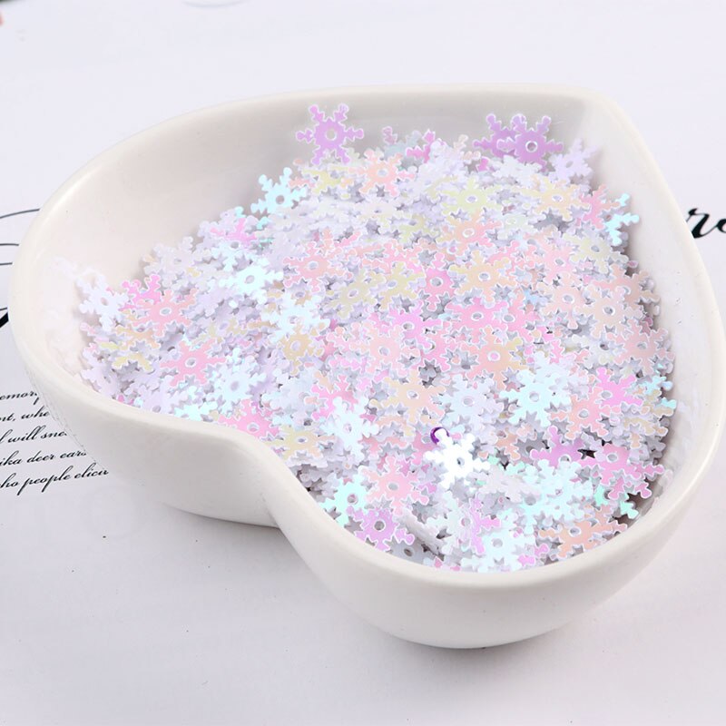 10 G/zak 8Mm 10Mm Sneeuwvlok Pvc Pailletten Met 1 Center Gat Kerstcadeau Doek Diy Navidad Ornamenten Wit sneeuw Sequin Naaien Craft: AB White Color / 10mm 300pcs 10g