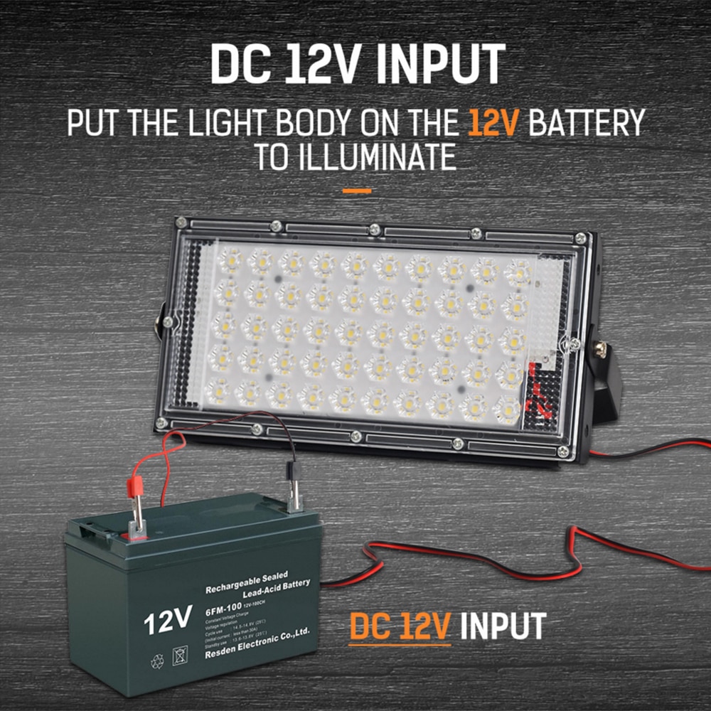 ledet flomlys 50w dc12v vanntett  ip65 reflektor ledet søkelyset projektor flomlys gatelys utendørs belysning kald hvit