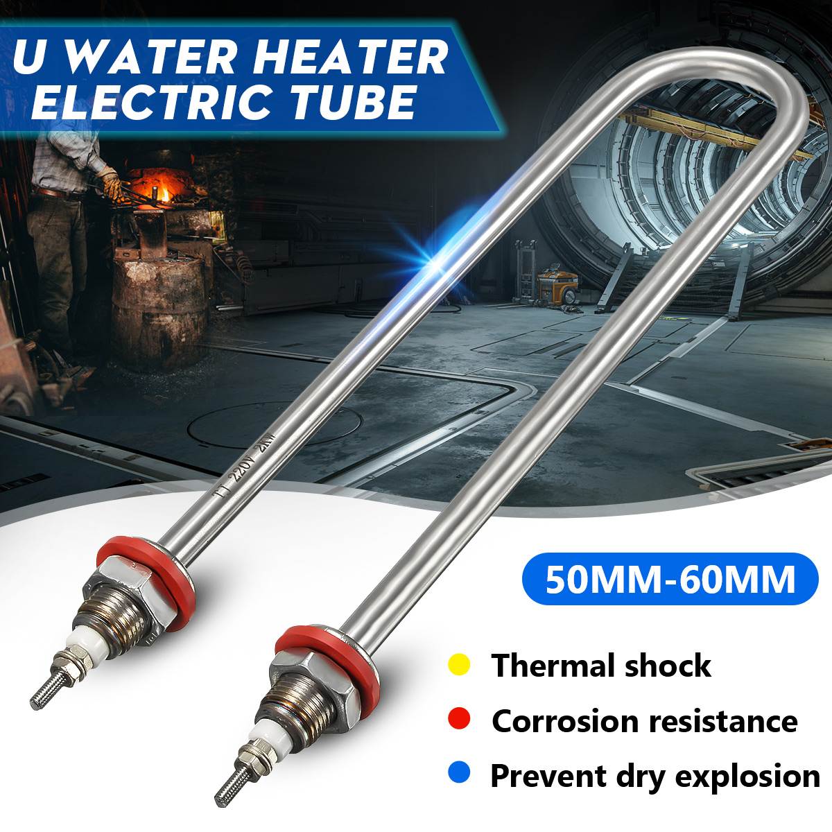 Tubo de calentamiento eléctrico de 220V, tubo calentador de agua de acero inoxidable de estilo U, varillas de calentamiento de tubo eléctrico de 2000W