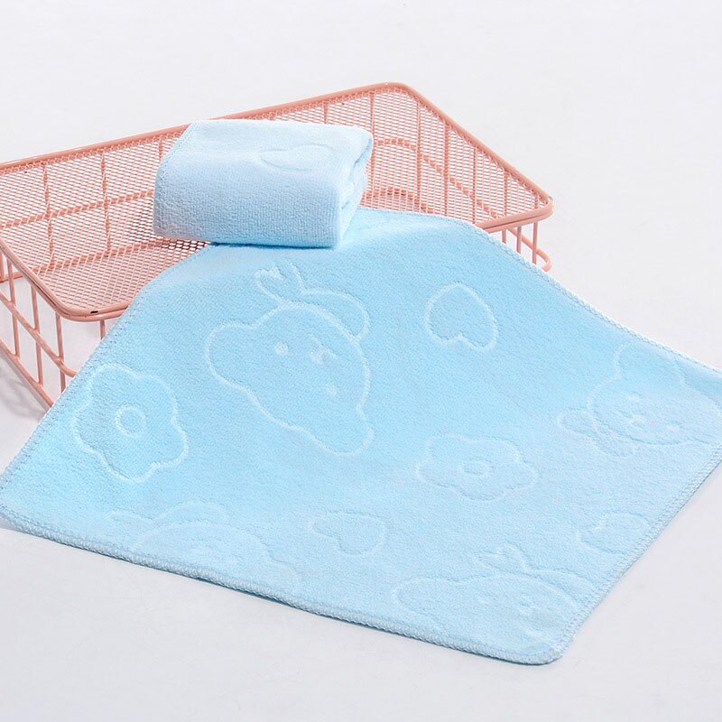 1PC Microfiber Kids Towel Textile Cotton Square Bear Printed Home Child Small Towels Face Hand Cartoon 25*25cm: Light blue