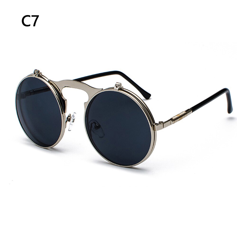1 PC Vintage Punk Round Flip Up Sunglasses for Men Women Steampunk Driving Sunglasses Summer UV Protection Eyewear: 7