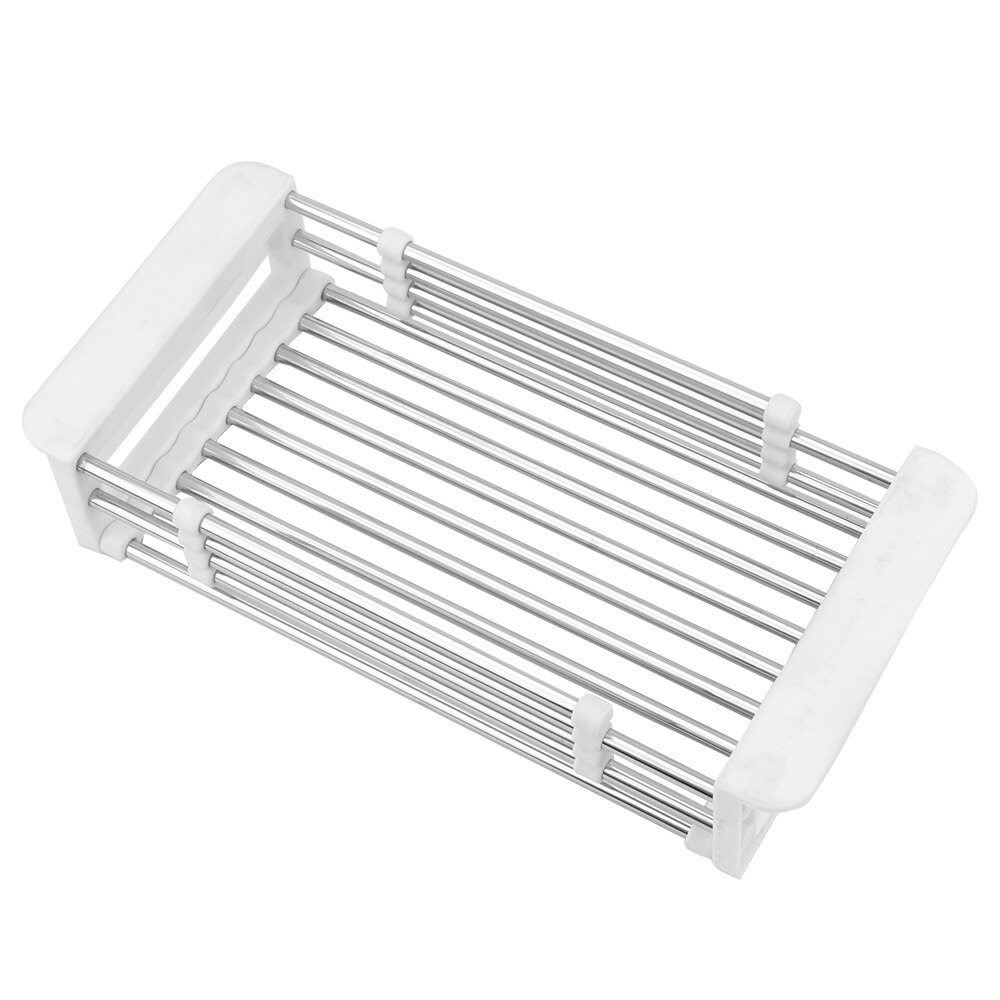 Stainless Steel Telescopic Drying Rack Kitchen Sink Organizer Adjustable Dish Drying Rack Vegetable Fruit Holder Storage Rack: White
