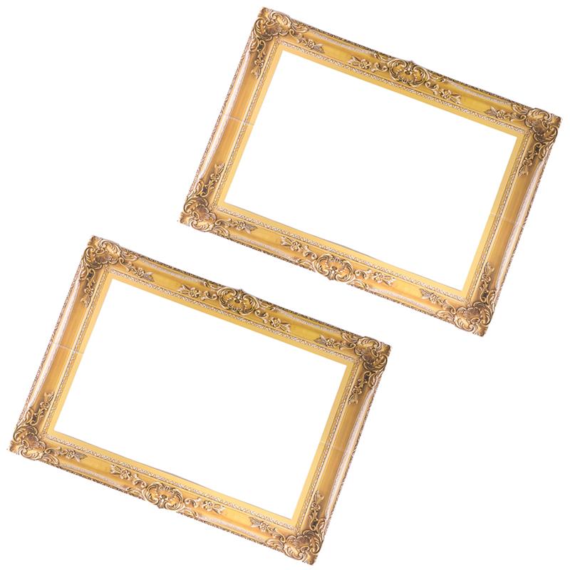 2pcs Paper Photo Frame Handheld Photo Props Wedding Christmas Party Photography Frame Rectangle Selfie Picture Frame (Golden)