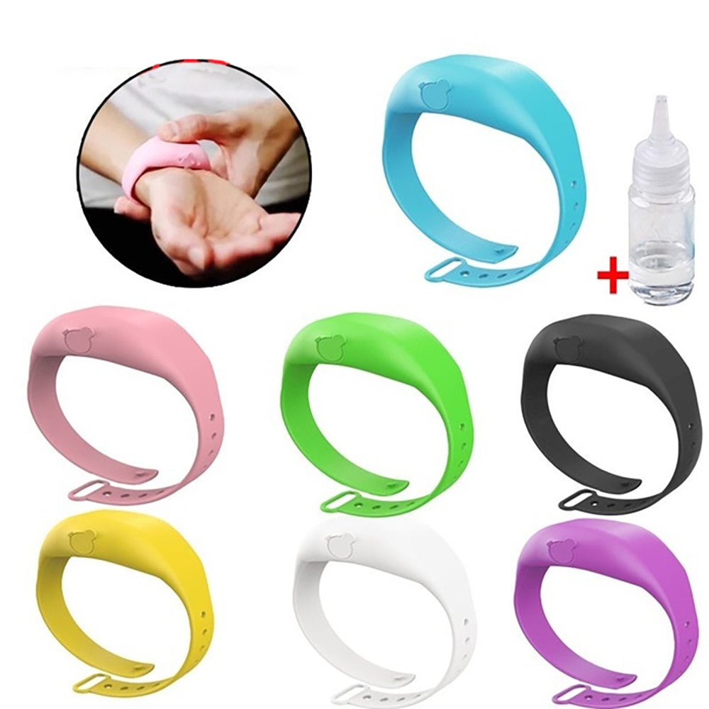 7 kleuren draagbare knijpbare silicagel polsband handdispenser met navulbare fles dispenser horloge desinfectiefles