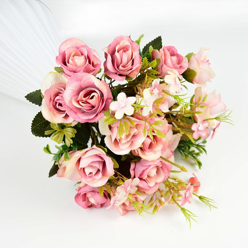 Ramo de flores artificiales Multicolor de 10 cabezas, rosas de seda falsas para decoración de hogar, jardín, , boda Vintage, 1 unidad