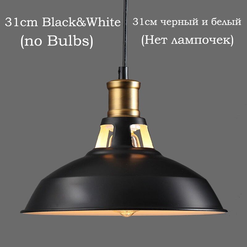 Wrought Iron Pendant Lamp Nordic Vintage Lighting with E27 Edison Russia Dining Retro Pendant Lighting Pub Cafe Bar Decoration: 31cm Black n White