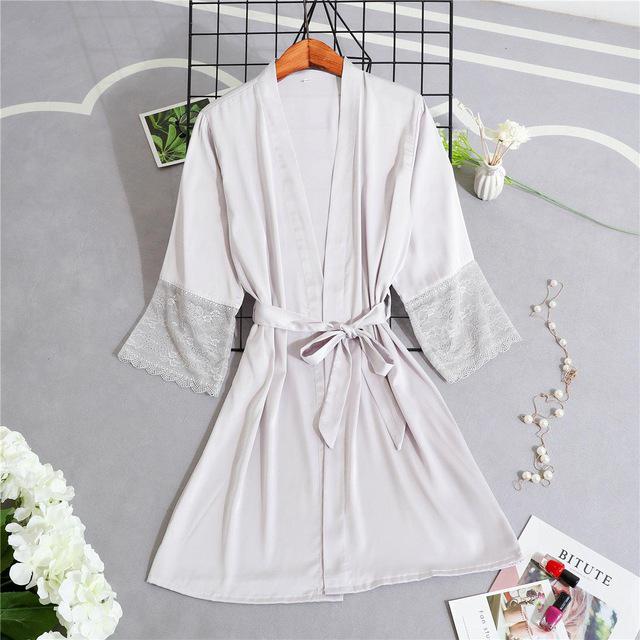 Bata suave para mujer, camisón negro, ropa de dormir, camisón de retazos de encaje, bata de dormir clásica Sexy Negligee, bata de casa: Grey / M
