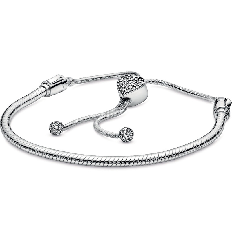 Pavimenta cuore e stella stringa di perline chiusura scorrevole regola il braccialetto misura moda 925 Sterling Silver Bangle Bead Charm gioielli fai da te