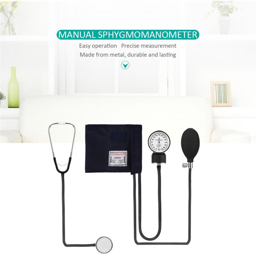 Classic Stethoscope Manual Cuff Blood Pressure Monitor Arm Aneroid Sphygmomanometer kit with Pressure Gauge