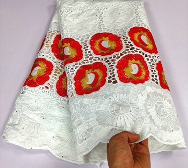 Bazin bordado rojo blanco riche con tela de encaje de tul tela Bazin africana para vestido de mujer YLC819