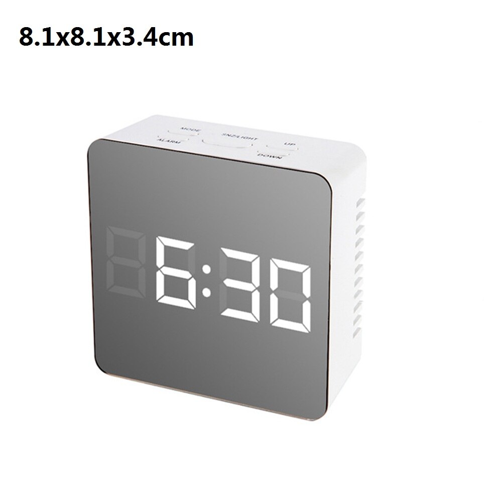 Digital Mirror Alarm Clock LED Display 5Fuctions Button Desk Clock Temperature Calendar Snooze Thermometer with USB 14x50x3.4cm