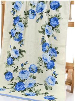 34*74 cm ansigtshåndklæde med bomuldstryk, badeværelse blomsterhåndklæde: Blå