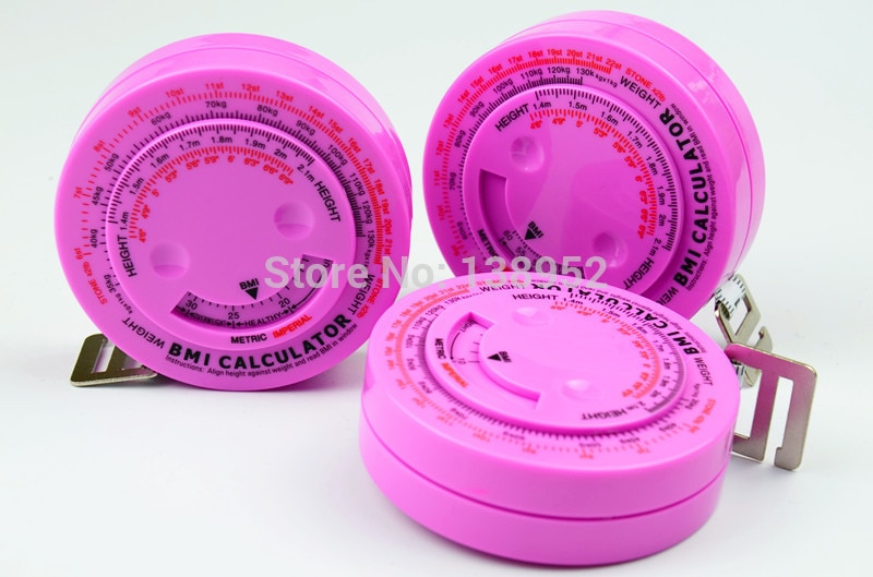 Pink color Bmi Calculator body Health Tape Measure body Mass Index with Retractable button