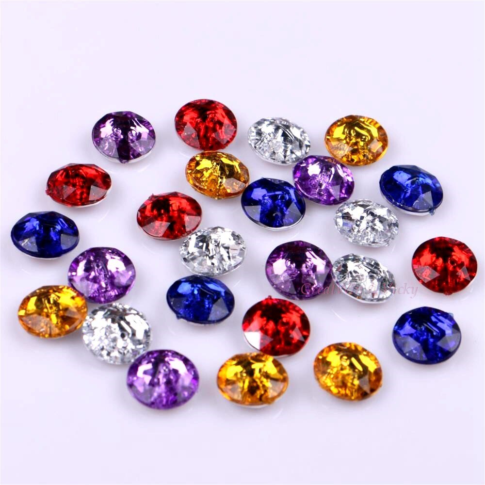 11Mm 50 Stuks Ronde Knop Naaien Kralen Twee Gaten Strass Acryl Kralen Stenen Voor Kledingstuk Kleding 6 Kleuren keuze Craft Diy: Mixed Color