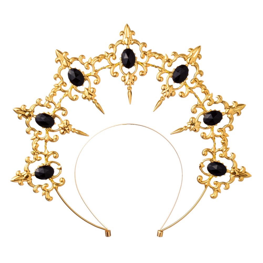 Lolita gótica-Diadema con de Rosa Negra, alas de demonio de plumas, diosa, Halo de sol, corona, Tiara barroca Vintage María: Black Gold