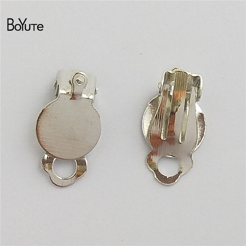 BoYuTe 100PCS 5 Colors Metal Iron No Pierced Ear Clip with 10MM Blank Base Diy Earrings Jewelry Parts Accessories: White K Plated