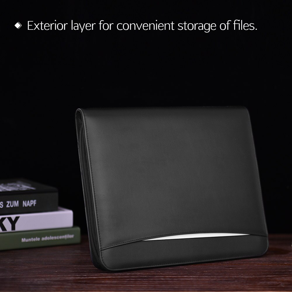 Zippered Multifunctional A4 Portfolio Padfolio File Organizer with Writing Pad Card Pockets for