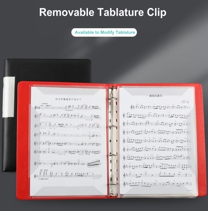 PU Leather Ring Binder A4 Paper Music Tablature Document Organizer File Folder Transparent Sleeves Sheet Protector Binder Folder