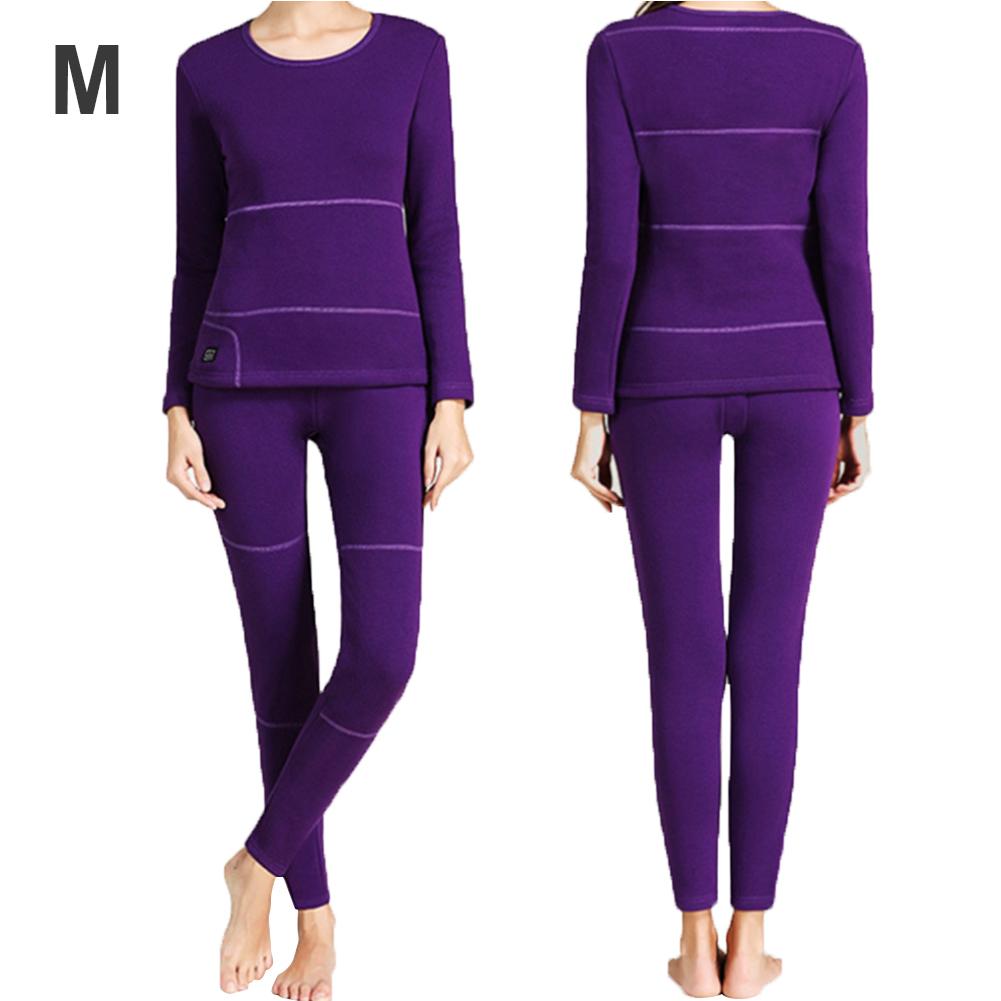 Electric Heating Thermal Underwear Set Women Elasticity Thermal Underwear Set For Winter Heating Vest Waterproof Clothing 3XL: purple Mpurple M