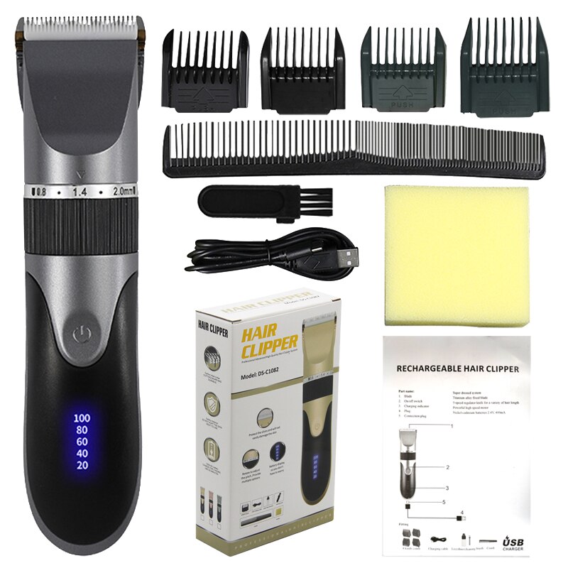 Professionele Tondeuse Mannen Kapper Baard Trimmer Oplaadbare Keramische Mes Haar Snijmachine Volwassen Kid Kapsel Low Noise: gray wiht Box
