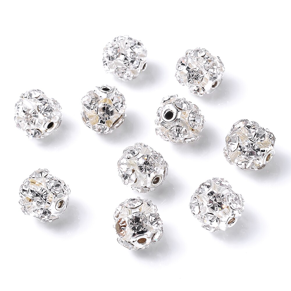 30 sztuk/partia Rhinestone Ball kształt luźne Spacer koraliki do tworzenia biżuterii metalowe kryształowe koraliki rzemiosła DIY akcesoria 6/8/10mm: silver / 8mm