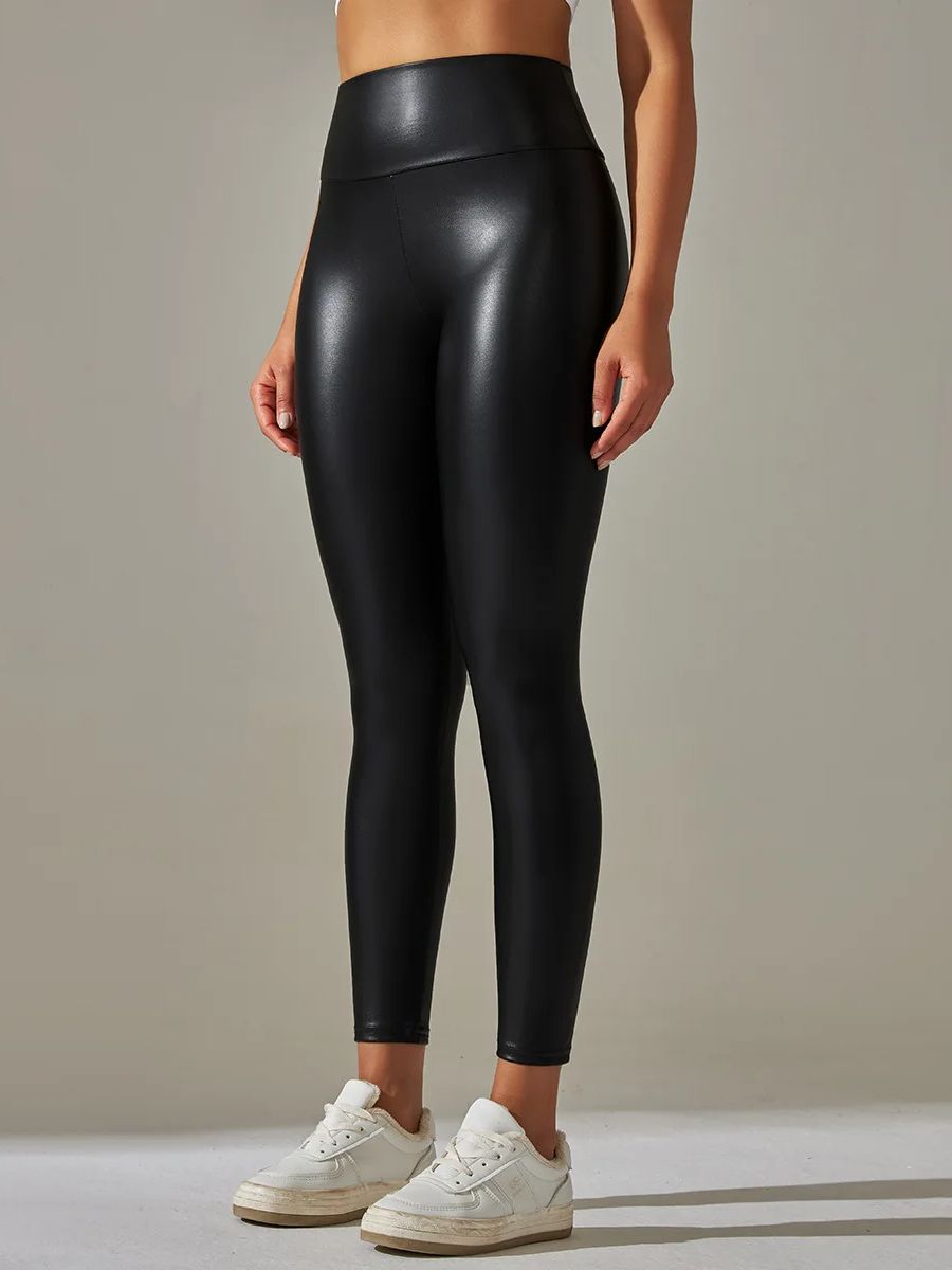 Leggings de cuero negro de invierno para mujer, mallas ajustadas de realce de cintura alta, pantalones de PU, pantalones finos de terciopelo, mallas sexis elásticas, novedad en