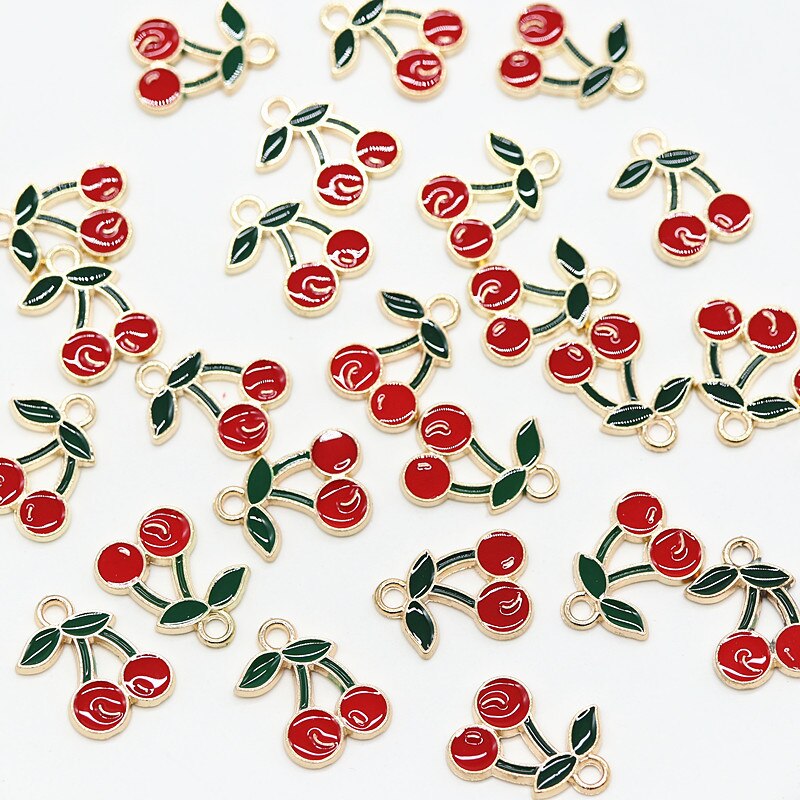 5pcs enamel cherry charm fruit for jewelry making earring pendant bracelet and necklace Christmas: Default Title