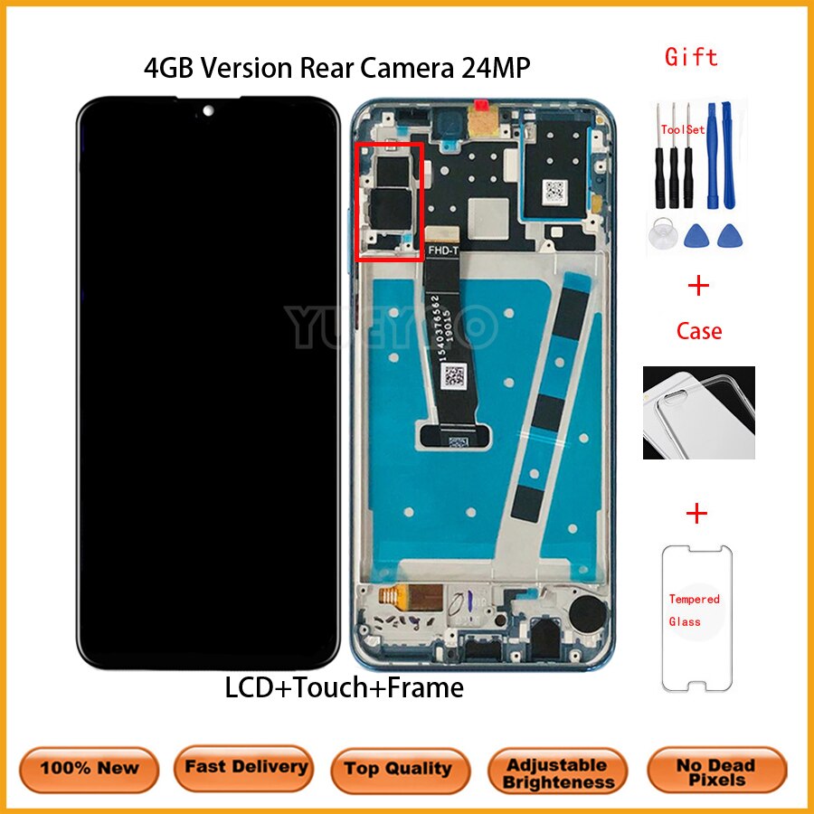 Oryginalny wyświetlacz LCD z ramką robić HUAWEI P30 Lite wyświetlacz LCD ekran Digitizer zgromadzenie dla HUAWEI P30 Lite ekran Nova 4e zniszczyć-LX1 LX2: 4GB WithFrame niebieski