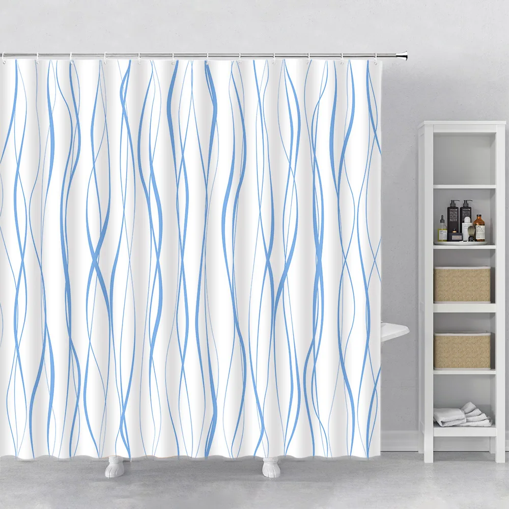 Geometrische Golvende Lijn Douchegordijn Modern Minimalistisch Interieur Polyester Stof Badgordijn Machine Wasbare Haak Voor Badkamer: Regulier / Black