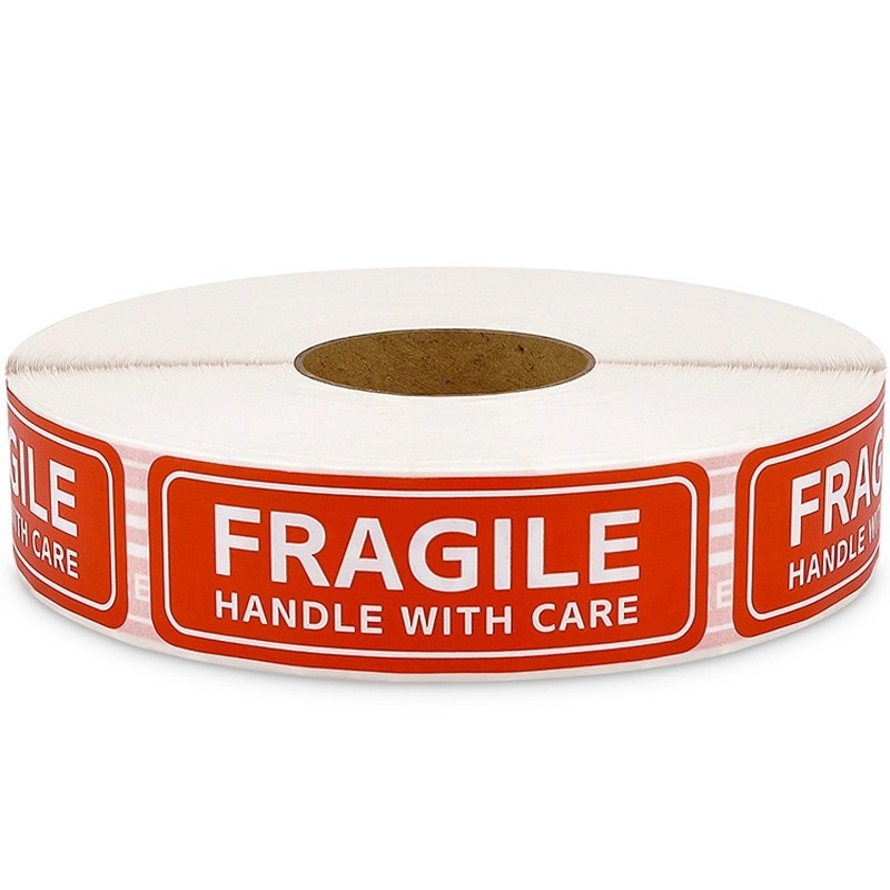 500 Pcs Roll/1X3 Inch Fragiele Waarschuwing Vinyl Label Sticker Met Voorzichtigheid Label Sticker Rode