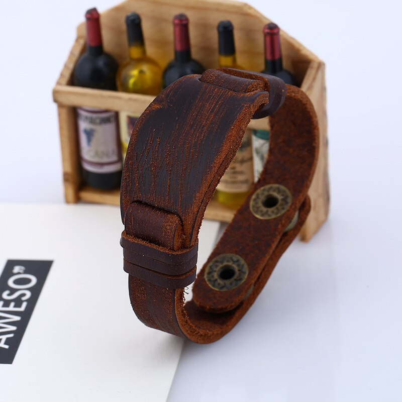Bracelet en cuir marron pour hommes et femmes, bijoux Vintage, large, à la
