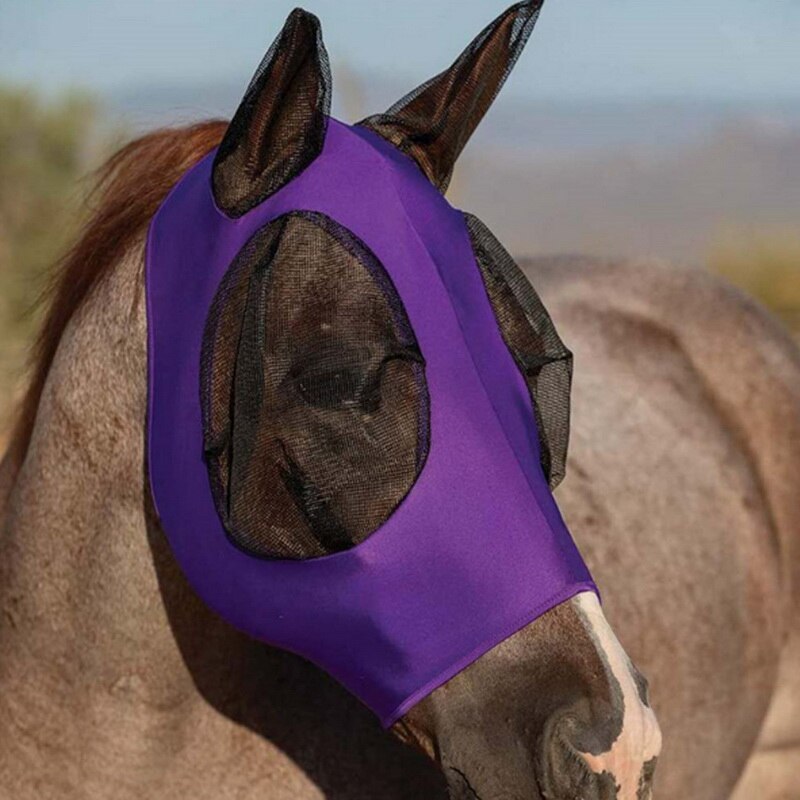 5 farver anti-fly mesh heste maske hest maske stretch bug øje hest flue maske med dækkede ører hest flue maske lang næse med øre: 03