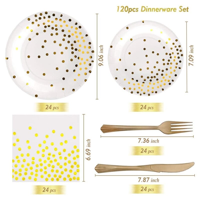 120pcs Disposable Dinnerware Set Tableware Party Supplies 24 Guests Dinner Plates for Wedding Birthday Anniversary Party
