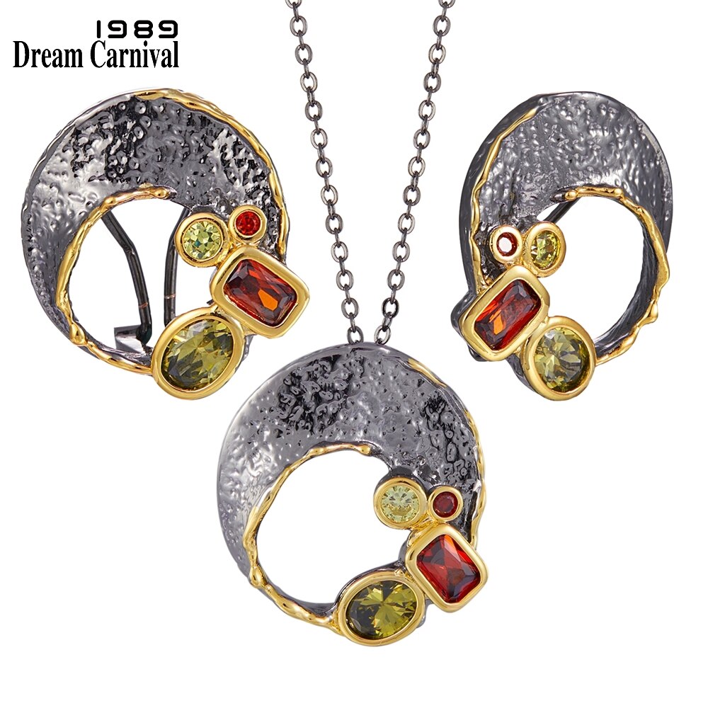 Dreamcarnival1989 Original Necklace Earings Set Women Moon Style Gothic Anniversary Colors Zircon Jewelry EP4004S2: Default Title
