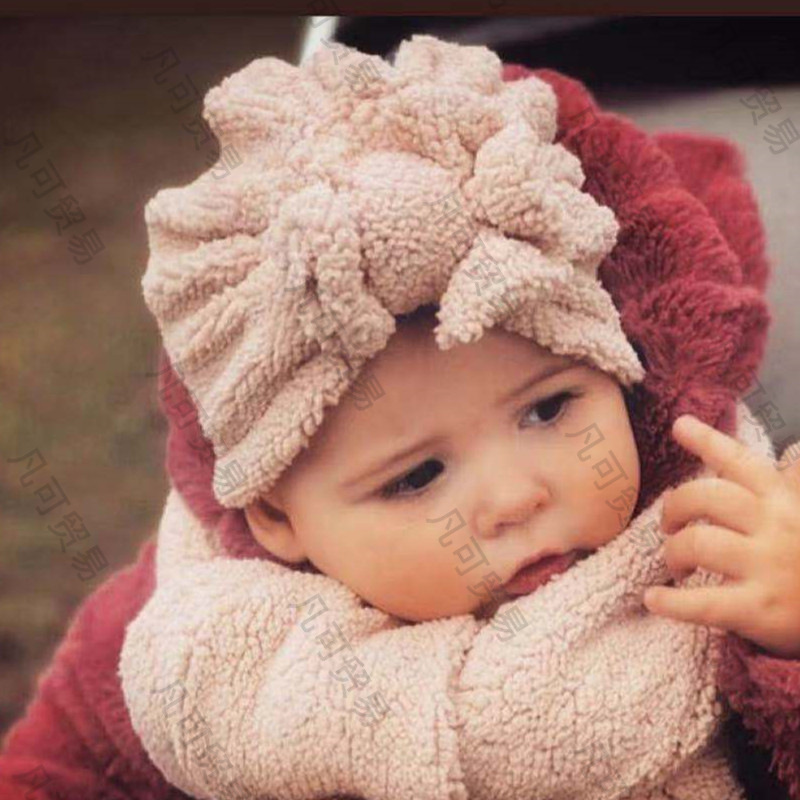 Chapeau à gros nœud en laine d&#39;agneau pour bébé fille, Turban, enveloppe la tête, Bonnet pour enfants, accessoires de photographie pour -né