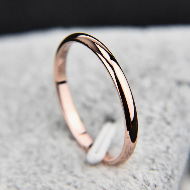 Anillo fino de acero inoxidable de 2mm, oro rosa y negro para mujeres y hombres, joyería minimalista para , de Simple, tamaño 3 a 10