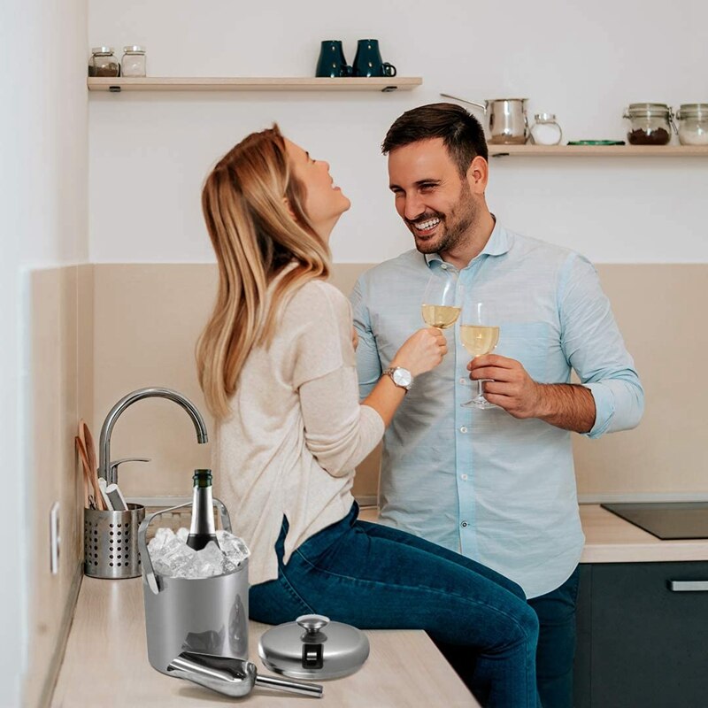 Ice Bucket 1.3L For Cold Drinks, Insulated Bucket With Lid Drinks Cooler, Bucket, Luxury Wine Cooler Great For Parties