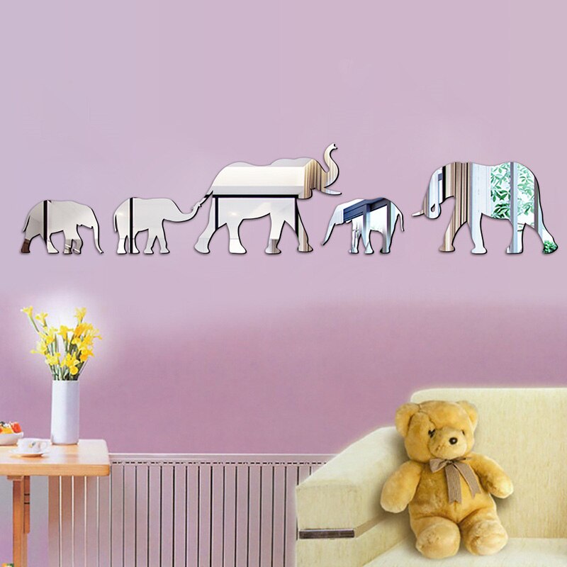 Olifant Spiegel Muursticker Home Eenvoudige Decoratie Woonkamer Tv Muur Decor Gouden Zwarte Olifant Decals Muur Spiegel Stickers