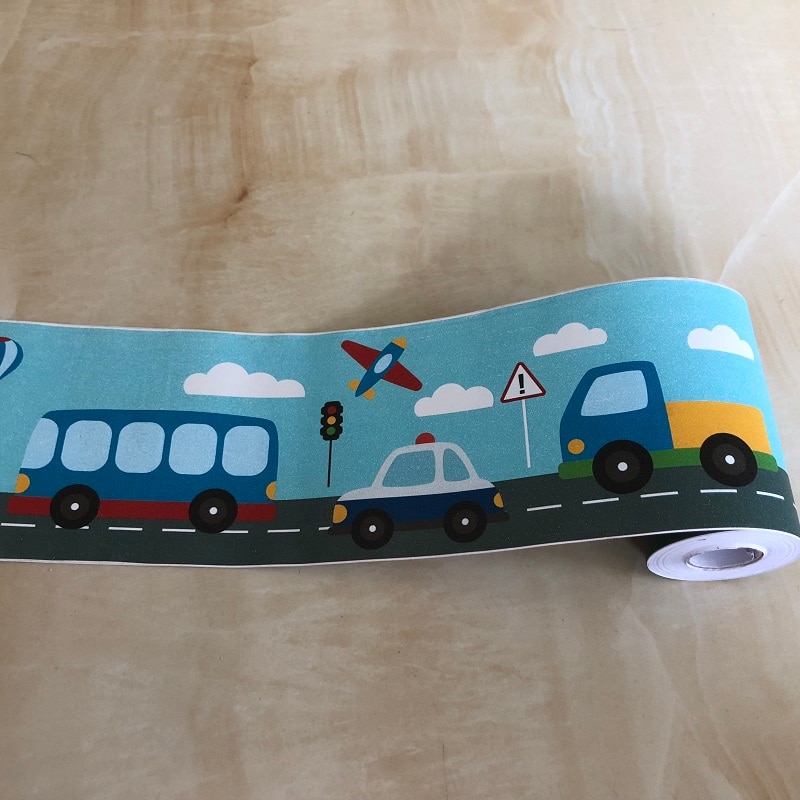 Bus Auto Verkeer Vliegtuig Vinyl Grenzen Taille Lijn Sticker Muur Sticker Voor Kinderen Kid Baby Nursery