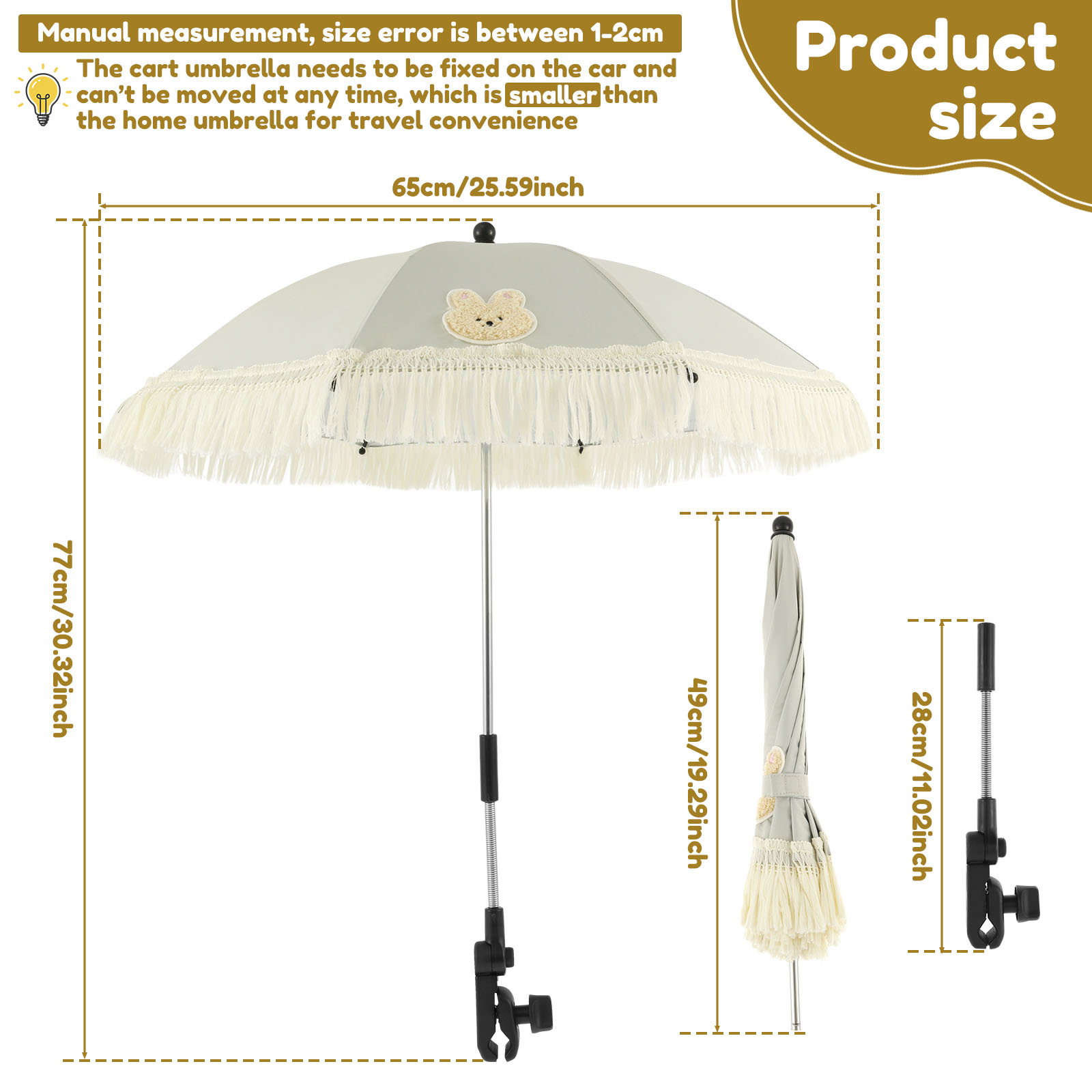 Kinderwagen-sonnenschirm für draußen, upf 40, niedlicher Clip-sonnenschirm, verstellbarer kinderwagen-regenschirm mit quaste für kinderwagen: Ursprünglich Titel
