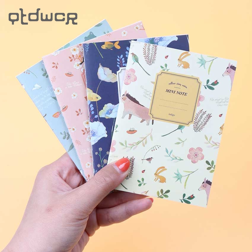 4 Stks/set Leuke Mini Vintage Bloem Notebook Mooie Dier Blocnotes Voor Kids Koreaanse Briefpapier