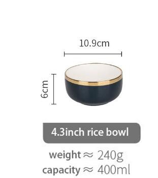 Plate Gold Inlay Round Dinner Plate Dish Tray Food Gold Edges Plate tableware Dinner dish: 4.3inch rice bowl