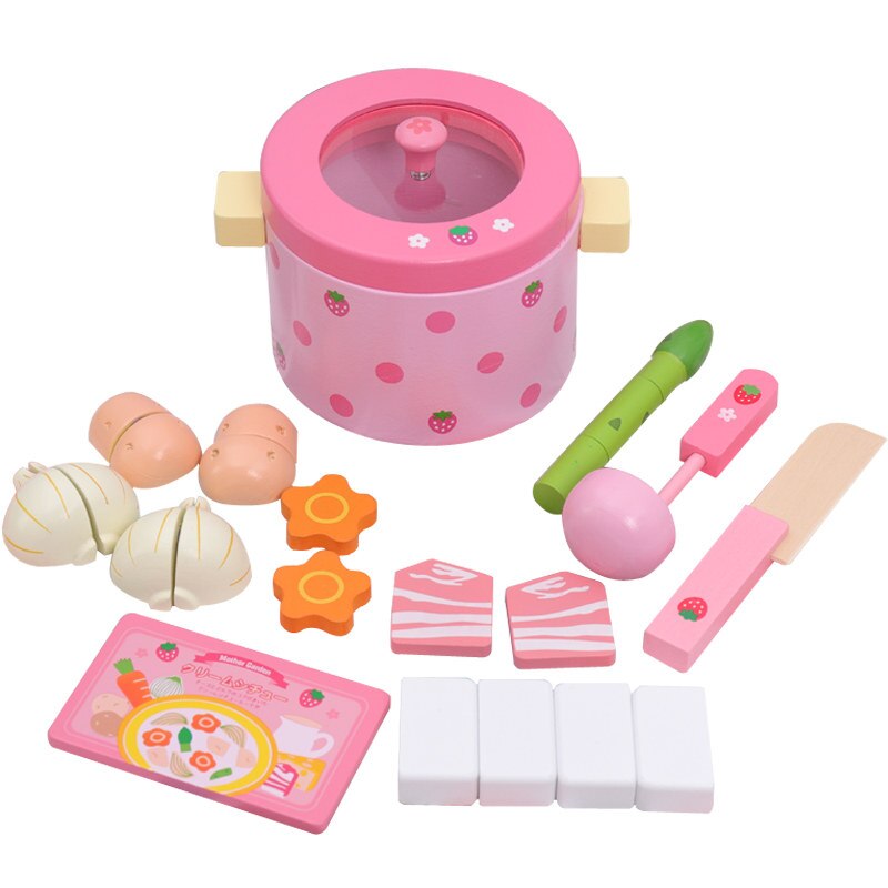 Aardbei Simulatie Pot Set Koken Houten Speelgoed Voor Kinderen Ijs Stand Afternoon Tea Set Educatief: Hot Pot Set