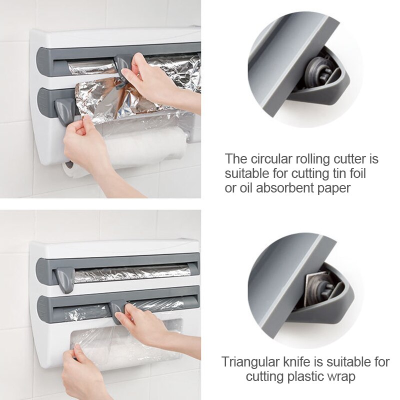 Keuken Cling Film Tin Folie Papier Snijden Houder Plank Keuken Organizer Plastic Wrap Saus Fles Opbergrek Folie Cutter