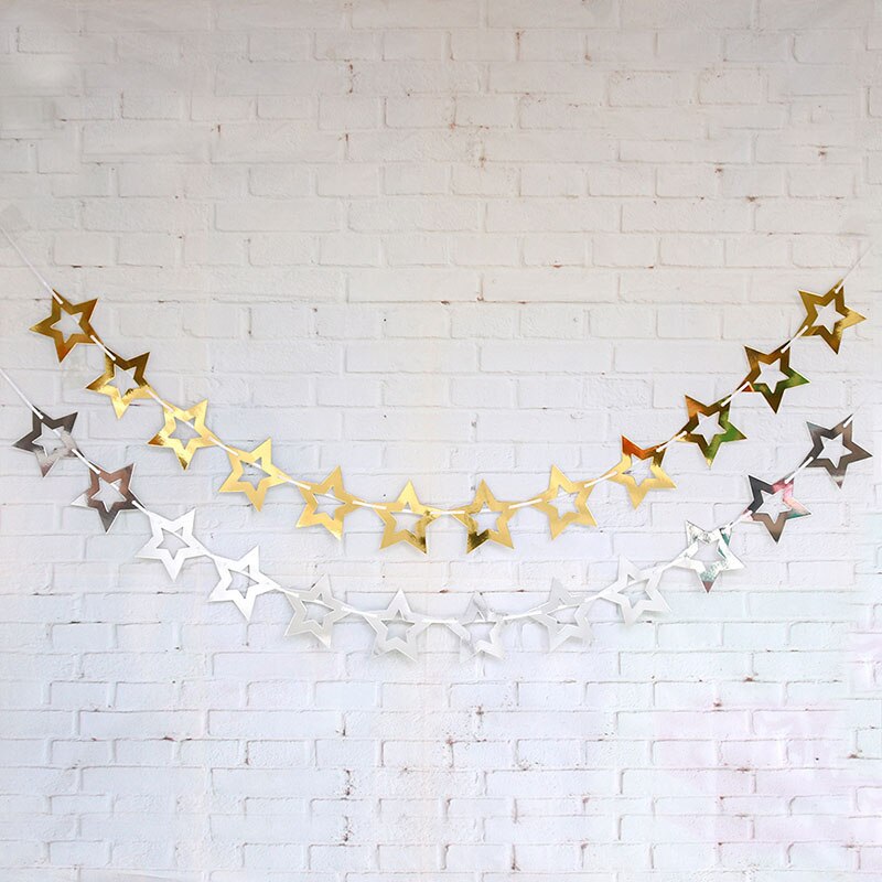 Heldere Goud Zilver Star Party Decoratie Hollow Star Papier Slingers Bruiloft Decor Verjaardag Feestartikelen Nursery Room Decor
