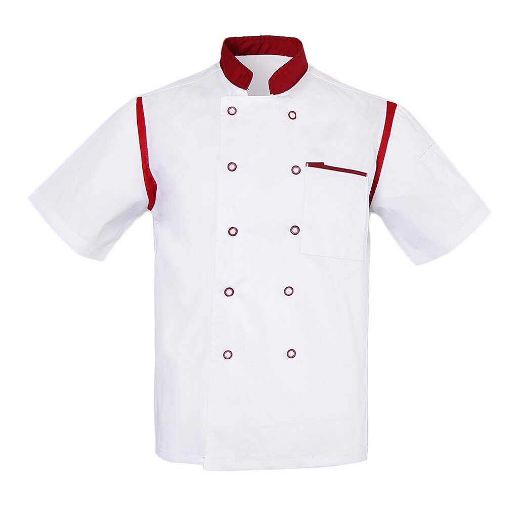 Rød sort gul kokkejakke mesh korte ærmer unisex frakke