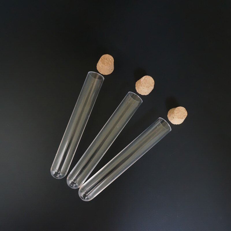 (100pieces/pack) 12x75mm Laboratory Plastic Test Tube With Cork Wood cap Lab Experiment Favor Tube Refillable Bottle