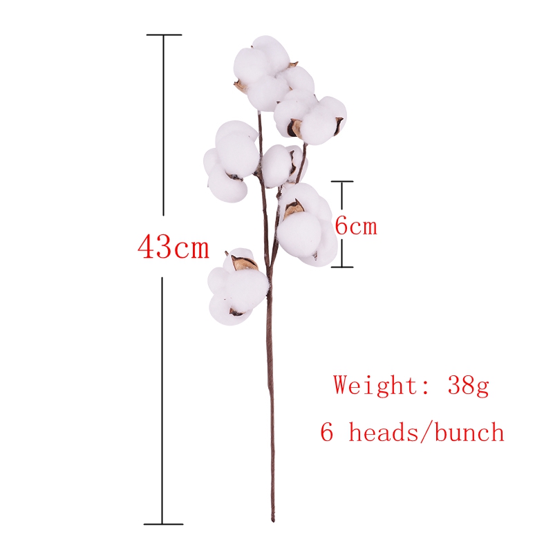 Branche de fleur artificielle en coton naturel, 1 pièce, pour décoration de mariage, noël, couronne faite à la main, fleur de Kapok, fournitures de décoration pour la maison: 6 heads cotton
